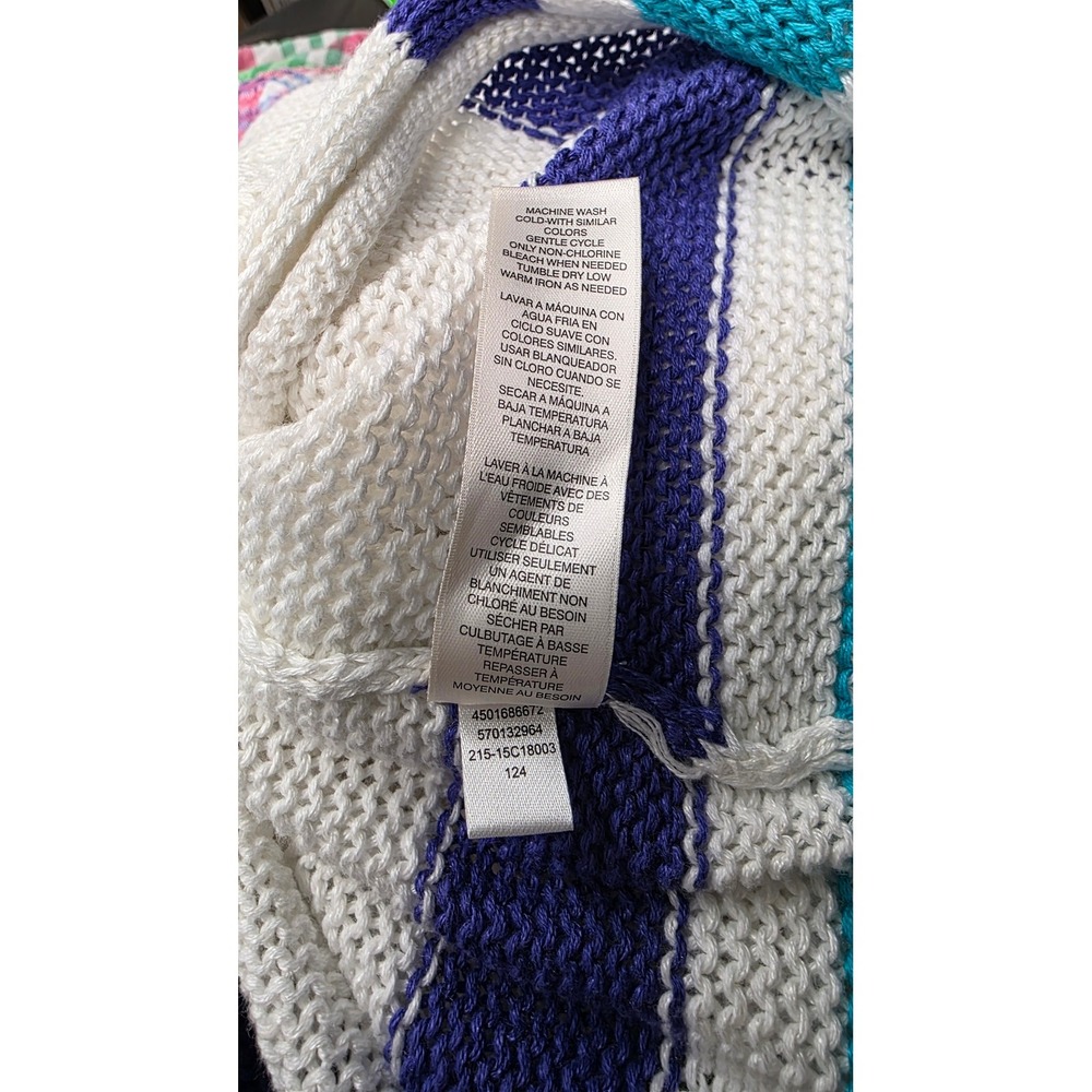 Chicos Cardigan Sweater Womens 2 White Linen Blend Hooded Open Front Striped NWT - Picture 4 of 14